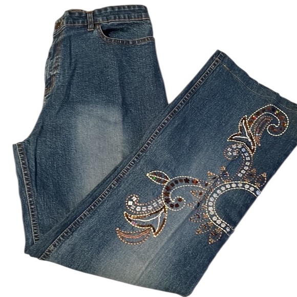 Midnight Velvet  size 12 jeans embellished high rise wide leg with stretch - Picture 4 of 15